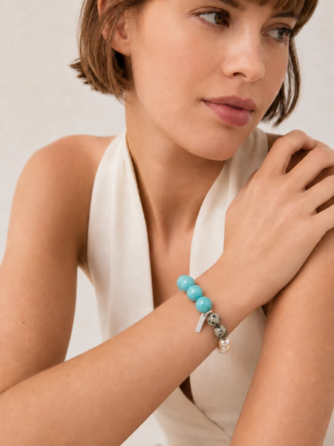 Alternate view of Amazonite & Dalmatian Jasper Mixed-Bead Bracelet