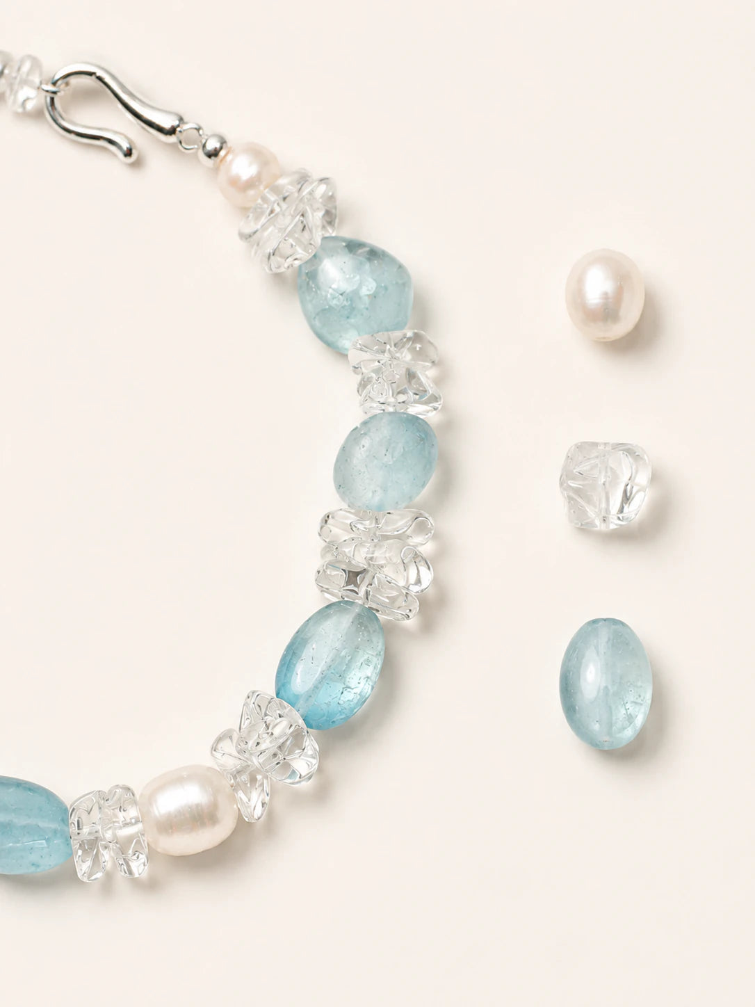 Alternate view of Aquamarine & Clear Quartz Mixed-Bead Bracelet