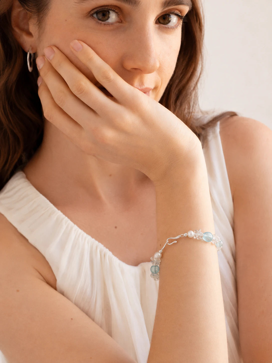 Alternate view of Aquamarine & Clear Quartz Mixed-Bead Bracelet