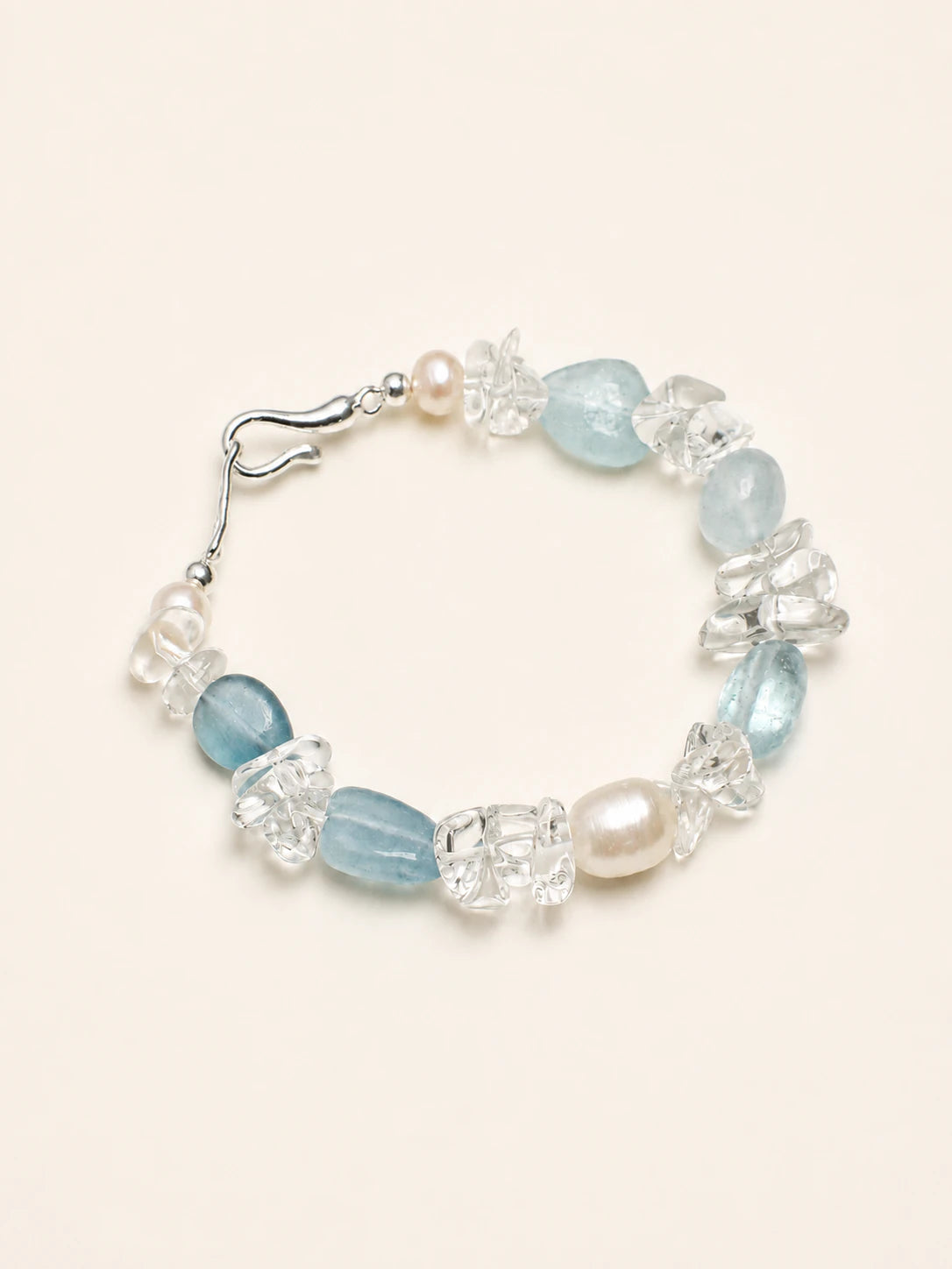 Aquamarine & Clear Quartz Mixed-Bead Bracelet