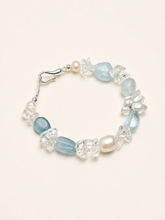 Aquamarine & Clear Quartz Mixed-Bead Bracelet