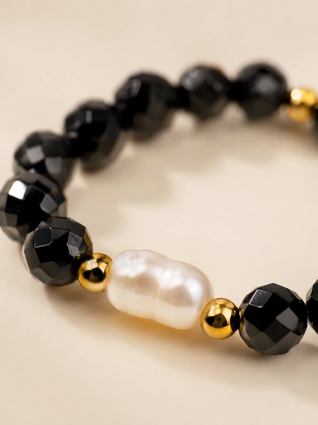 Alternate view of Black Spinel & Pearl Beaded Ring Set