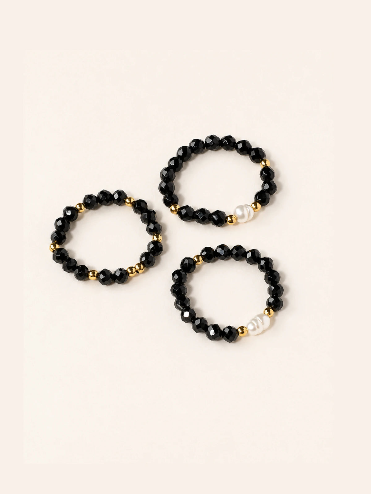 Alternate view of Black Spinel & Pearl Beaded Ring Set