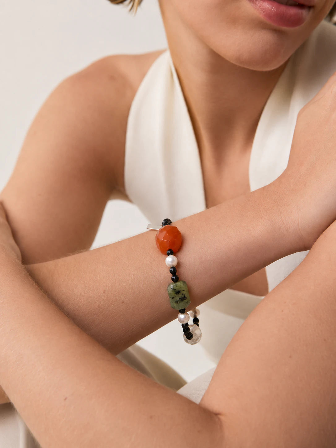 Alternate view of Black Tourmaline & Red Agate Mixed-Bead Bracelet