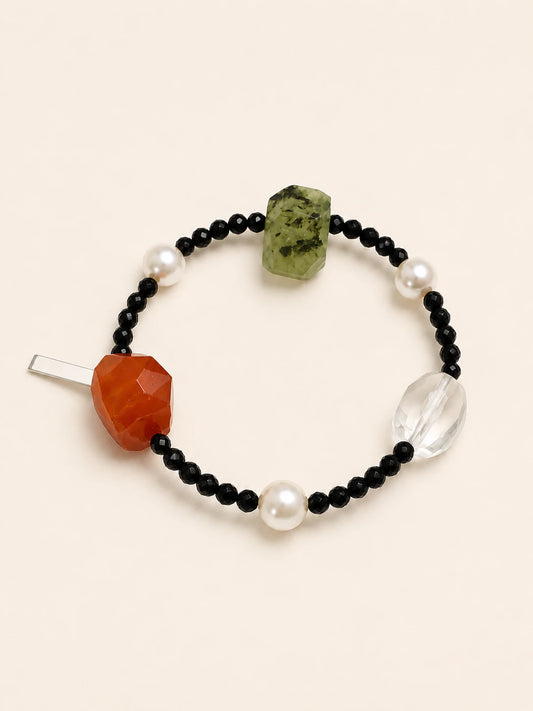 Black Tourmaline & Red Agate Mixed-Bead Bracelet