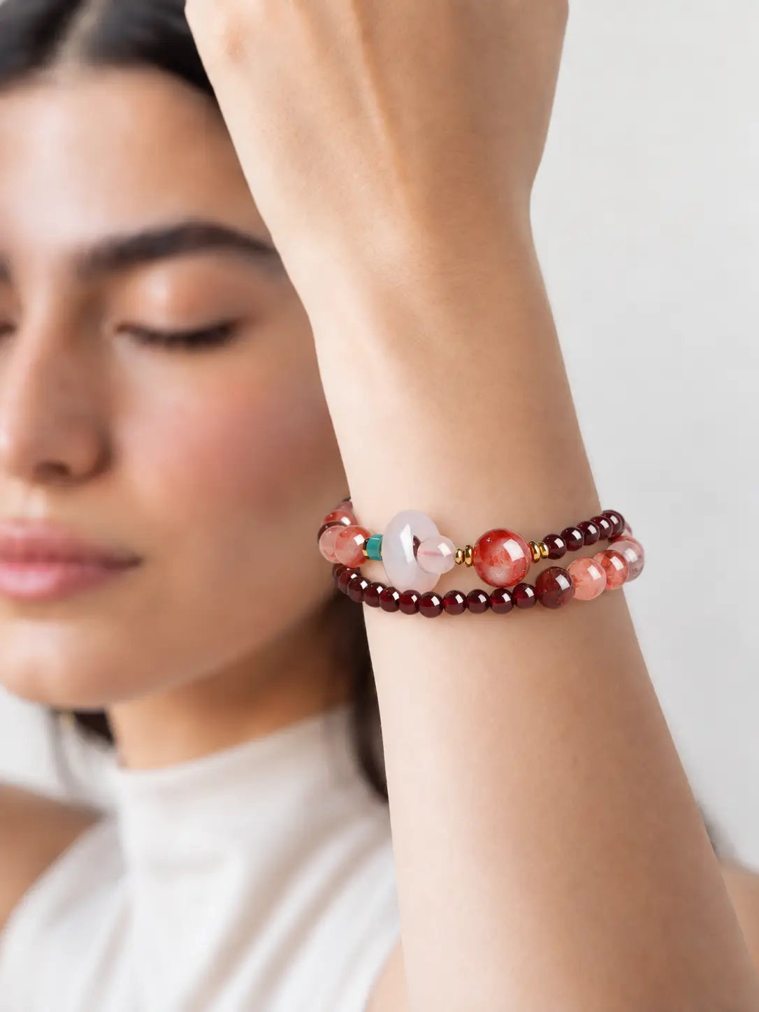 Garnet & Red Flower Agate Connection Bracelet – Double Wrap