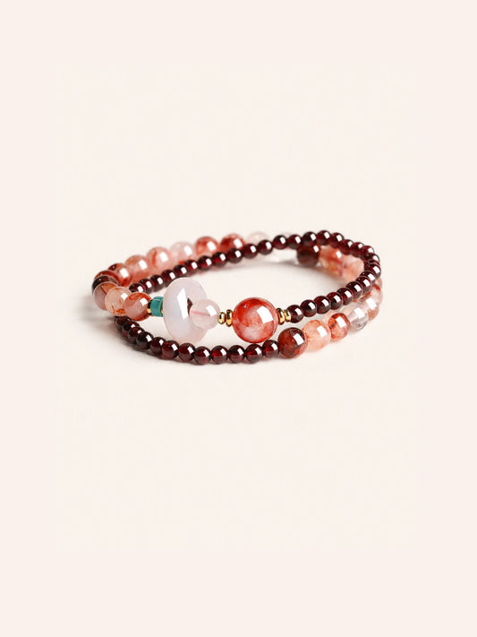 Garnet & Inclusion Quartz Double-Wrap Bracelet