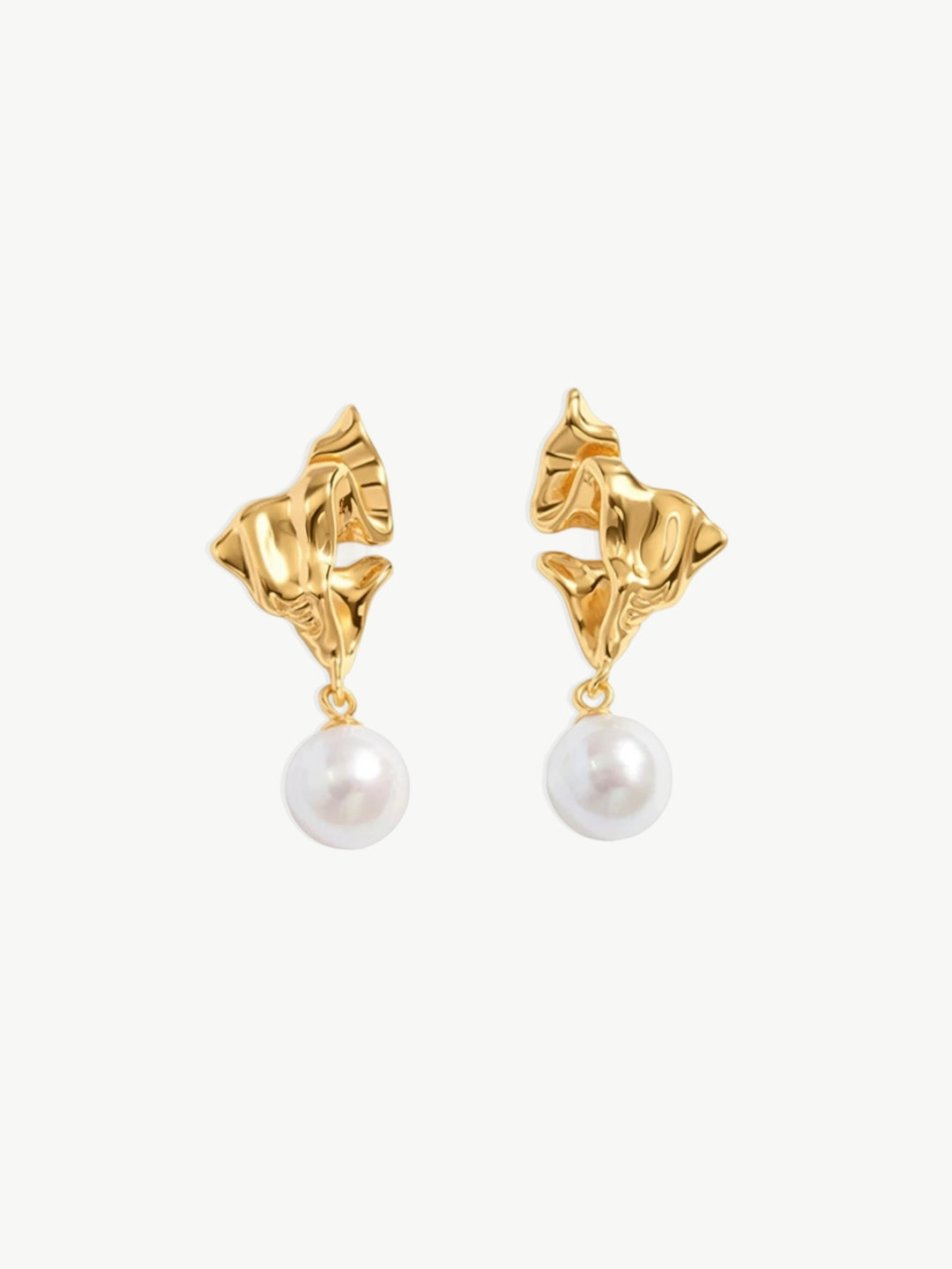 Golden Petal Drop Pearl Earrings-Earrings-SoulAdorne