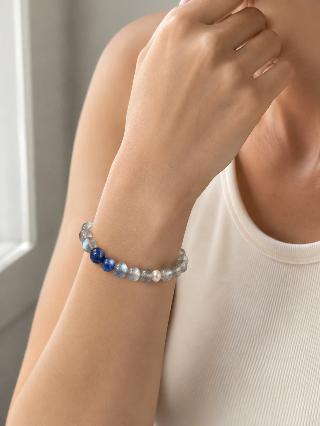 Alternate view of Gray Moonstone & Kyanite Bead Bracelet