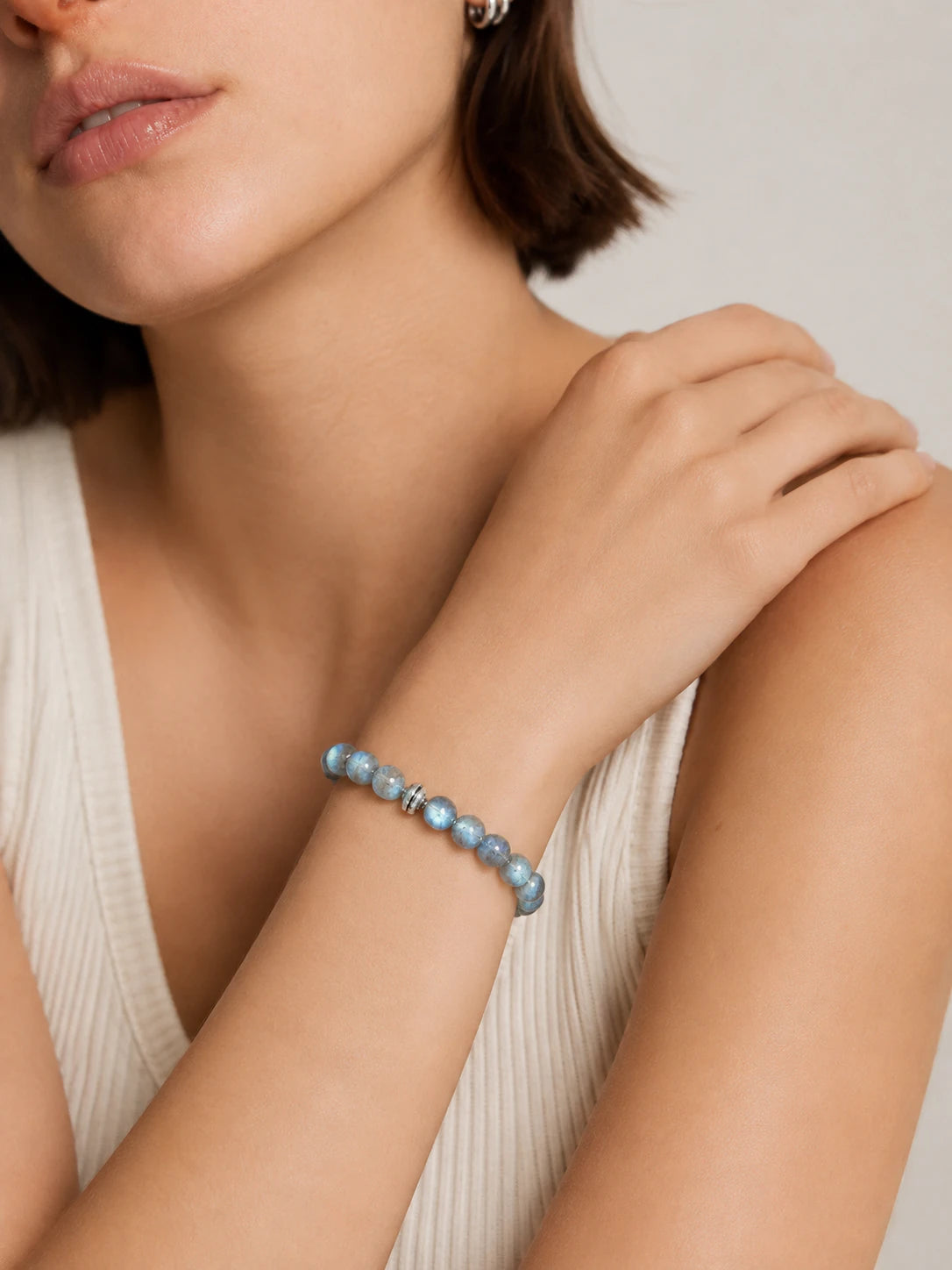 Alternate view of Gray Moonstone Bead Bracelet