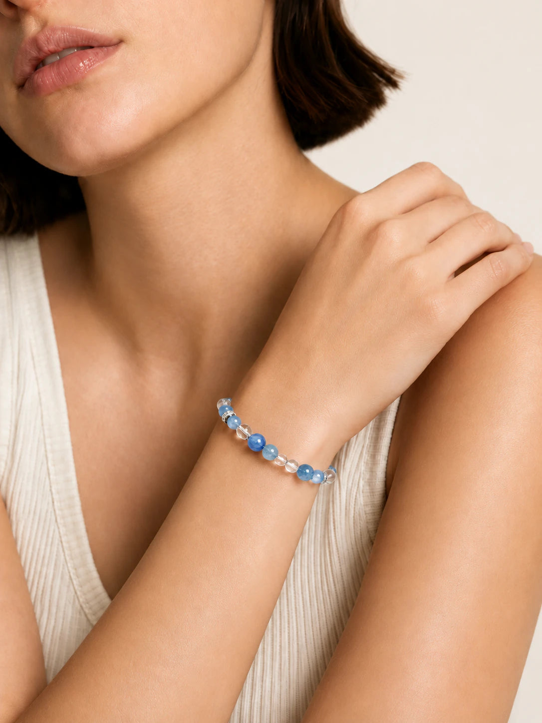 Alternate view of Kyanite & Clear Quartz Bead Bracelet