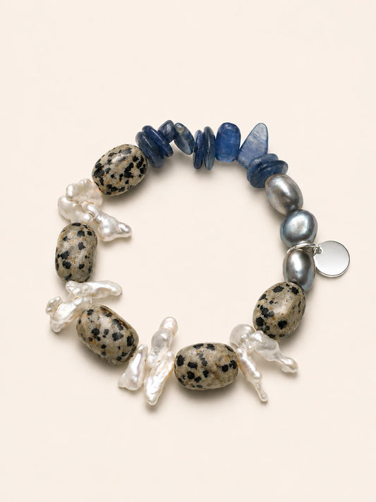 Kyanite & Dalmatian Jasper Mixed-Bead Bracelet