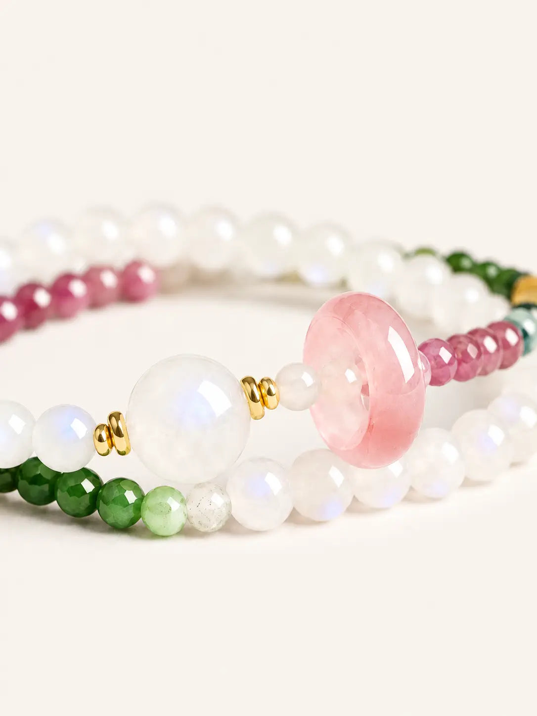 Moonstone & Tourmaline Soft Light Bracelet – Double Wrap