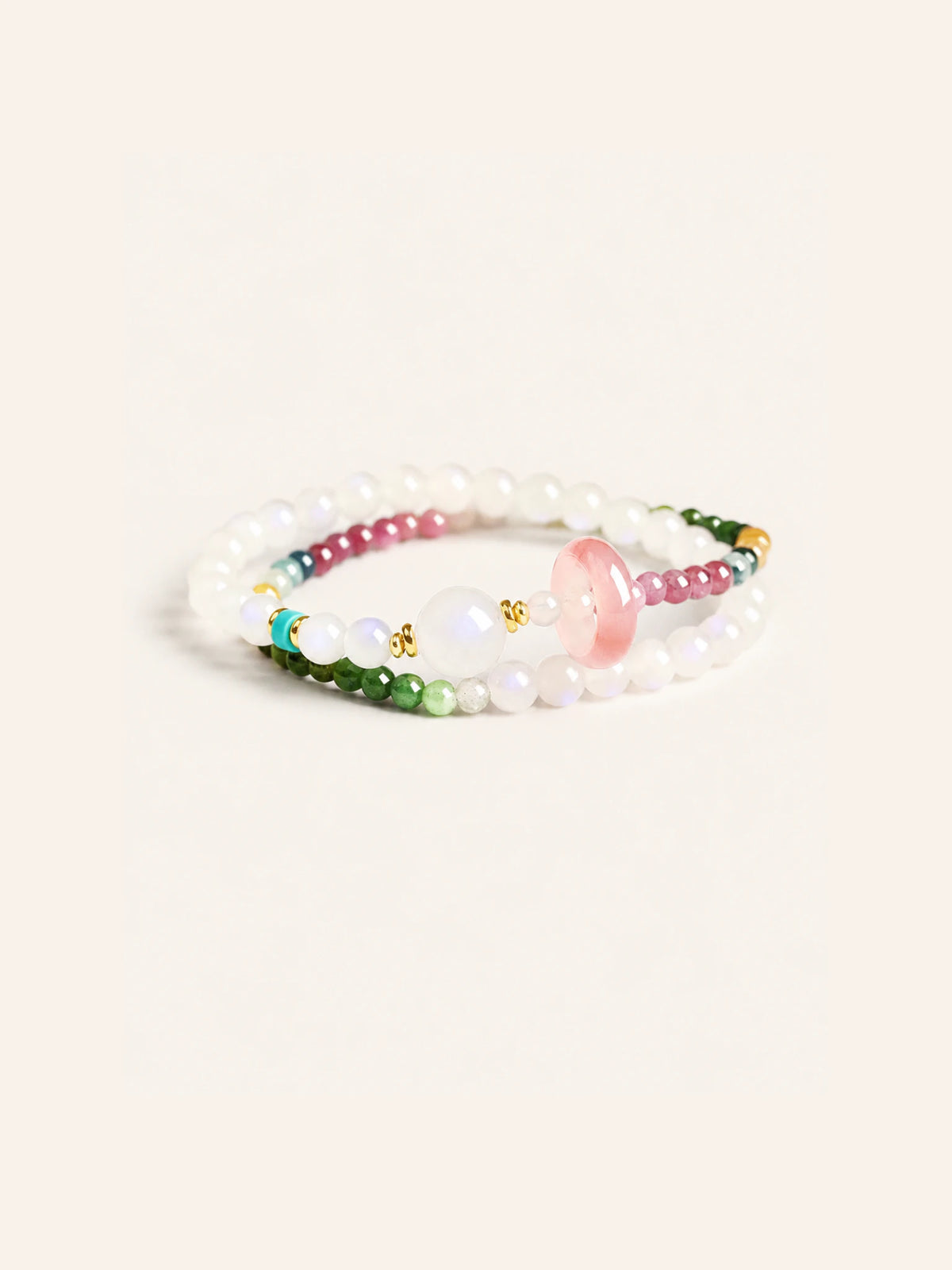 Moonstone & Tourmaline Double-Wrap Bracelet