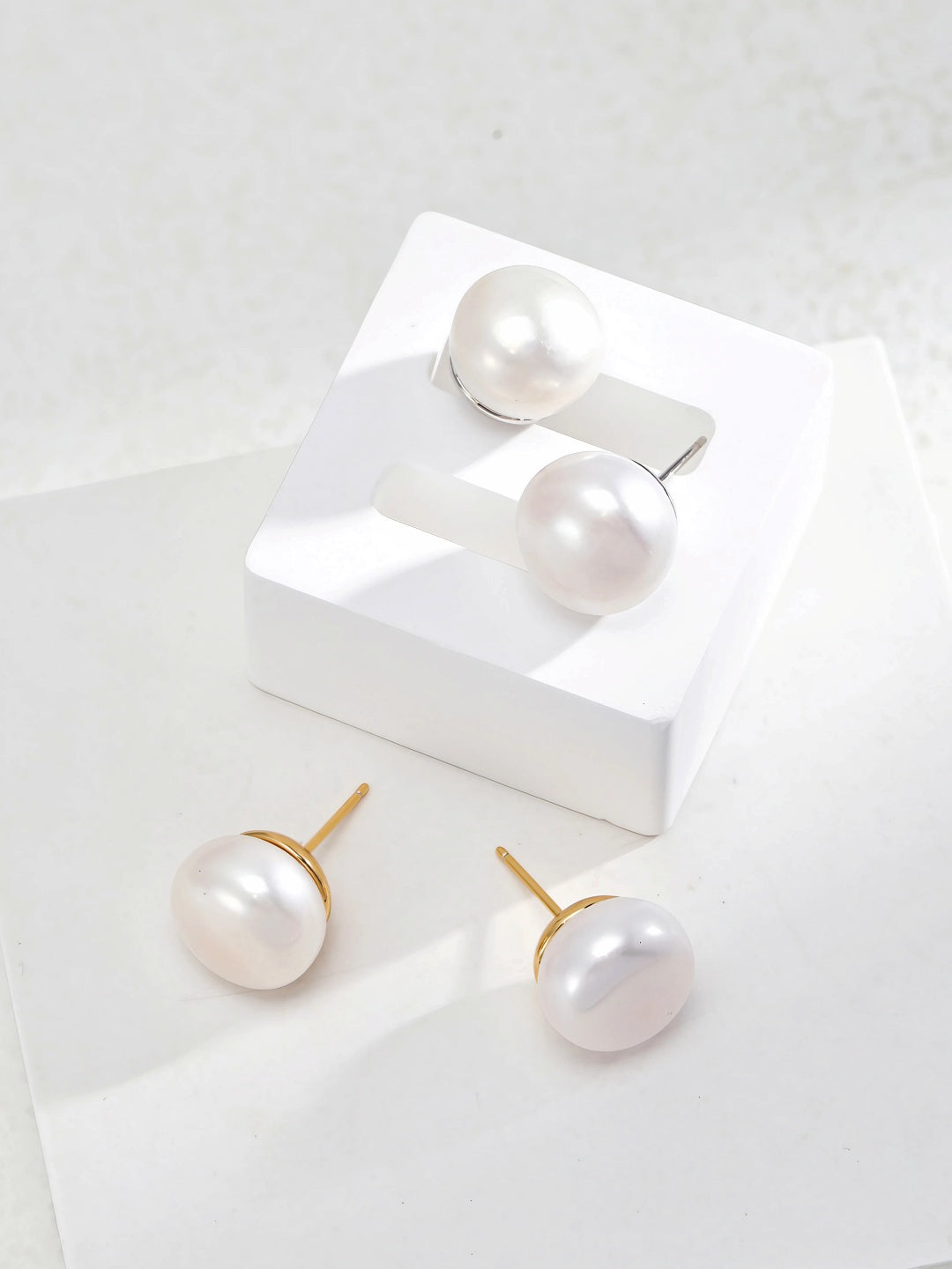 Classic Oblate Pearl Studs-Earrings-SoulAdorne