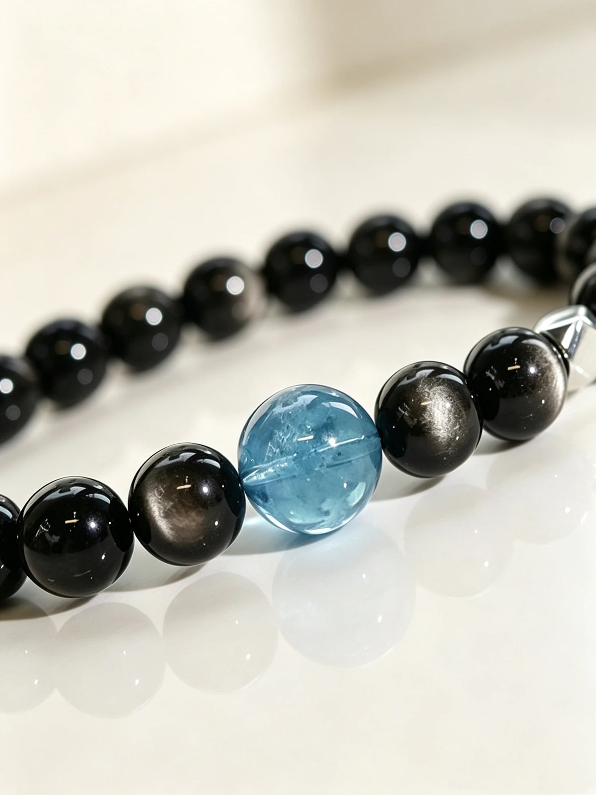 Alternate view of Obsidian & Aquamarine Accent Bracelet