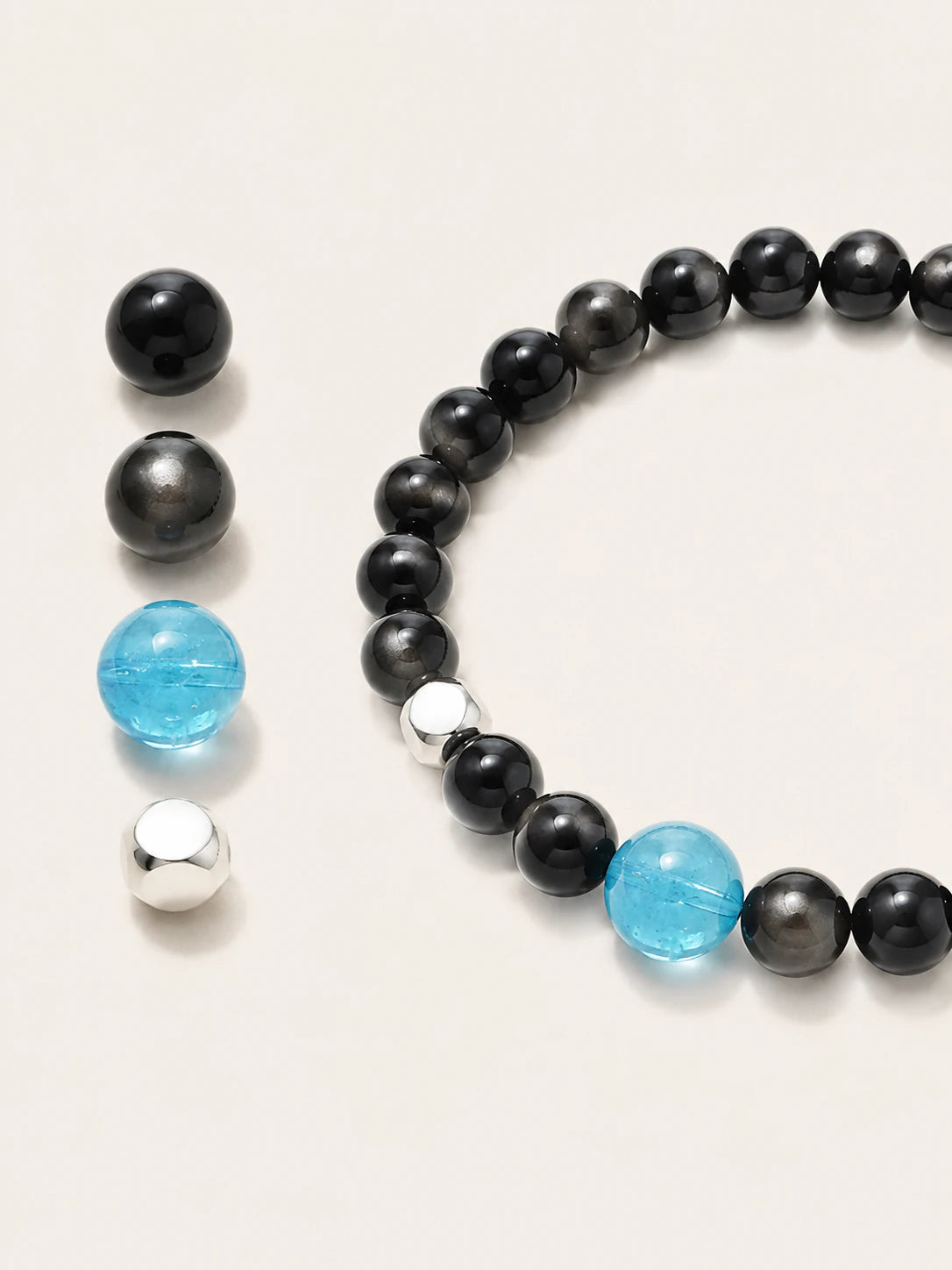Alternate view of Obsidian & Aquamarine Accent Bracelet