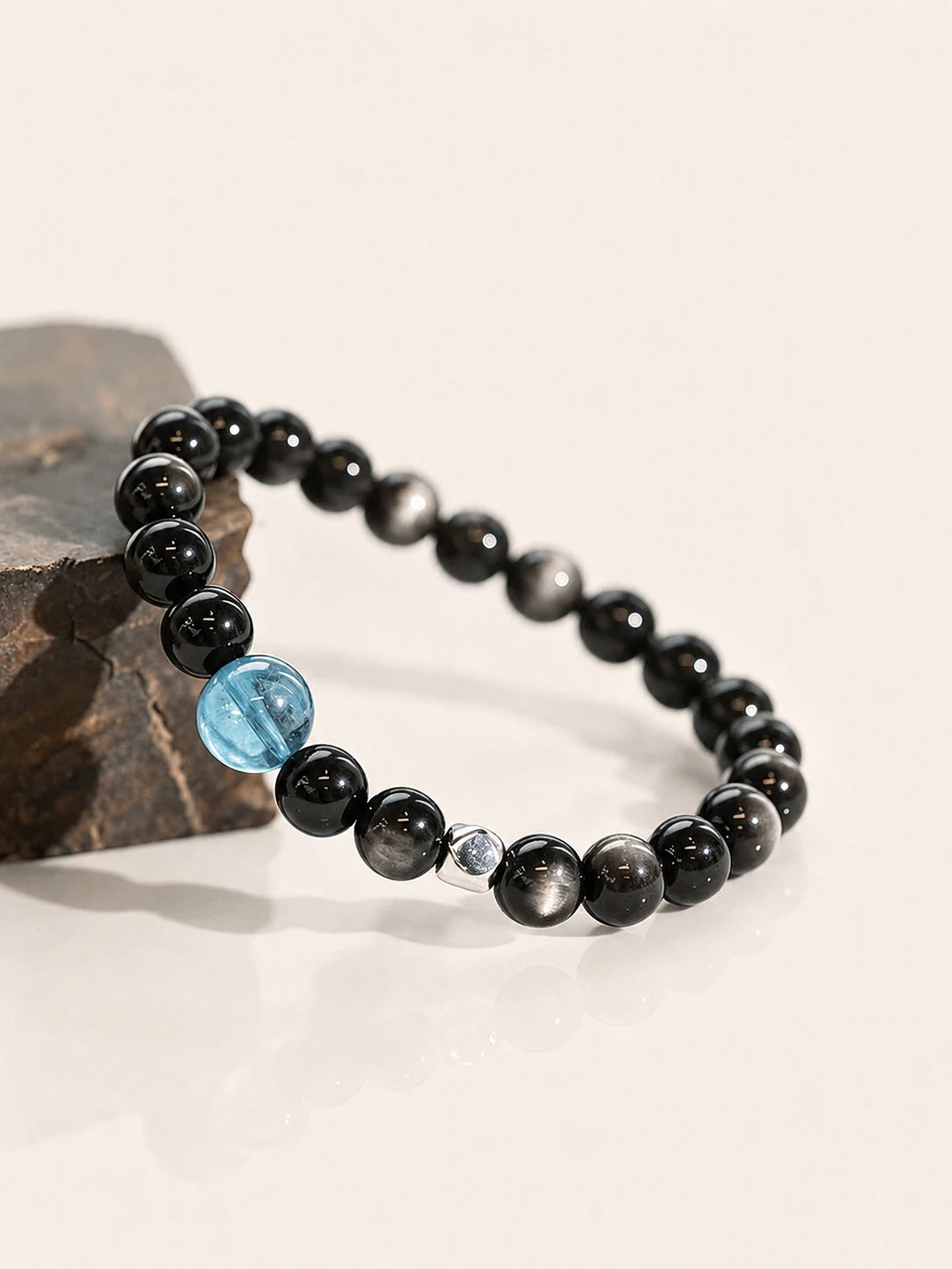 Alternate view of Obsidian & Aquamarine Accent Bracelet