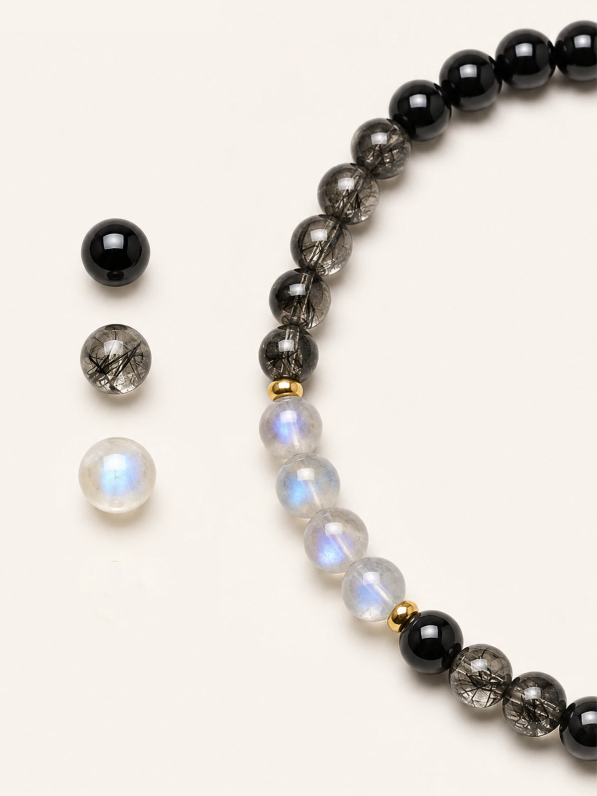 Alternate view of Obsidian & Gray Moonstone Bead Bracelet
