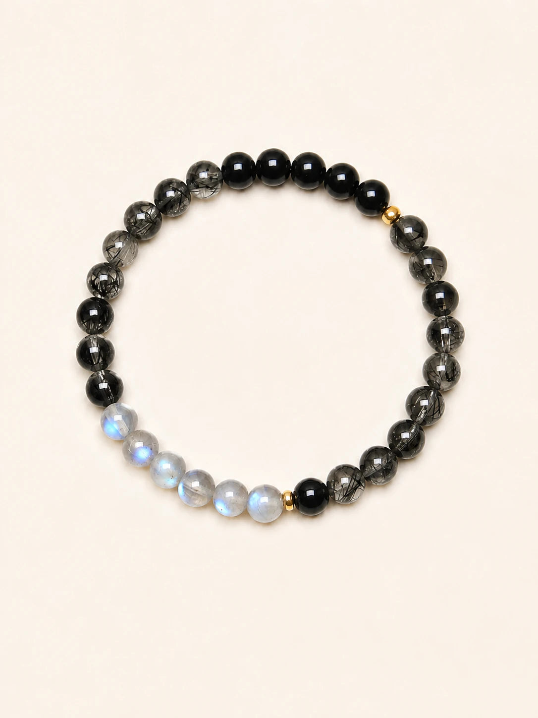 Obsidian & Gray Moonstone Bead Bracelet