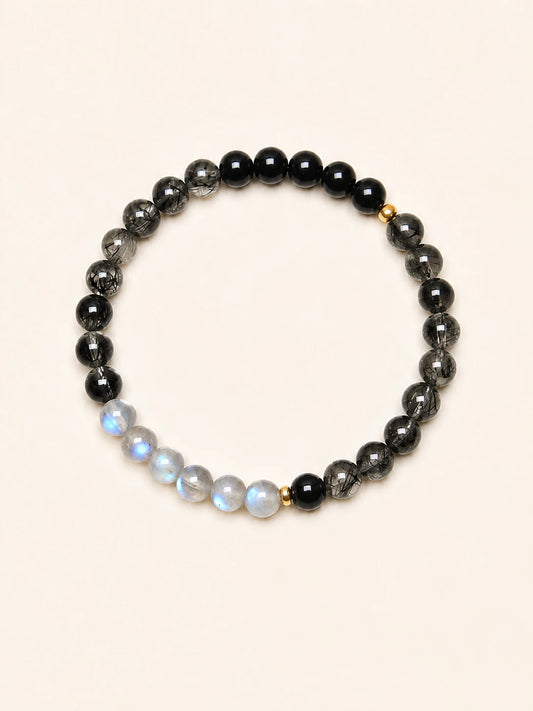 Obsidian & Gray Moonstone Bead Bracelet