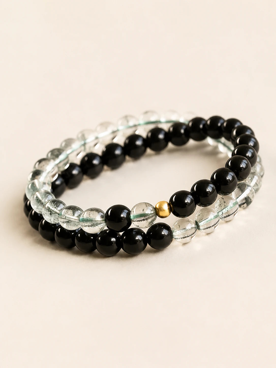Alternate view of Obsidian & Green Phantom Quartz Double-Wrap Bracelet