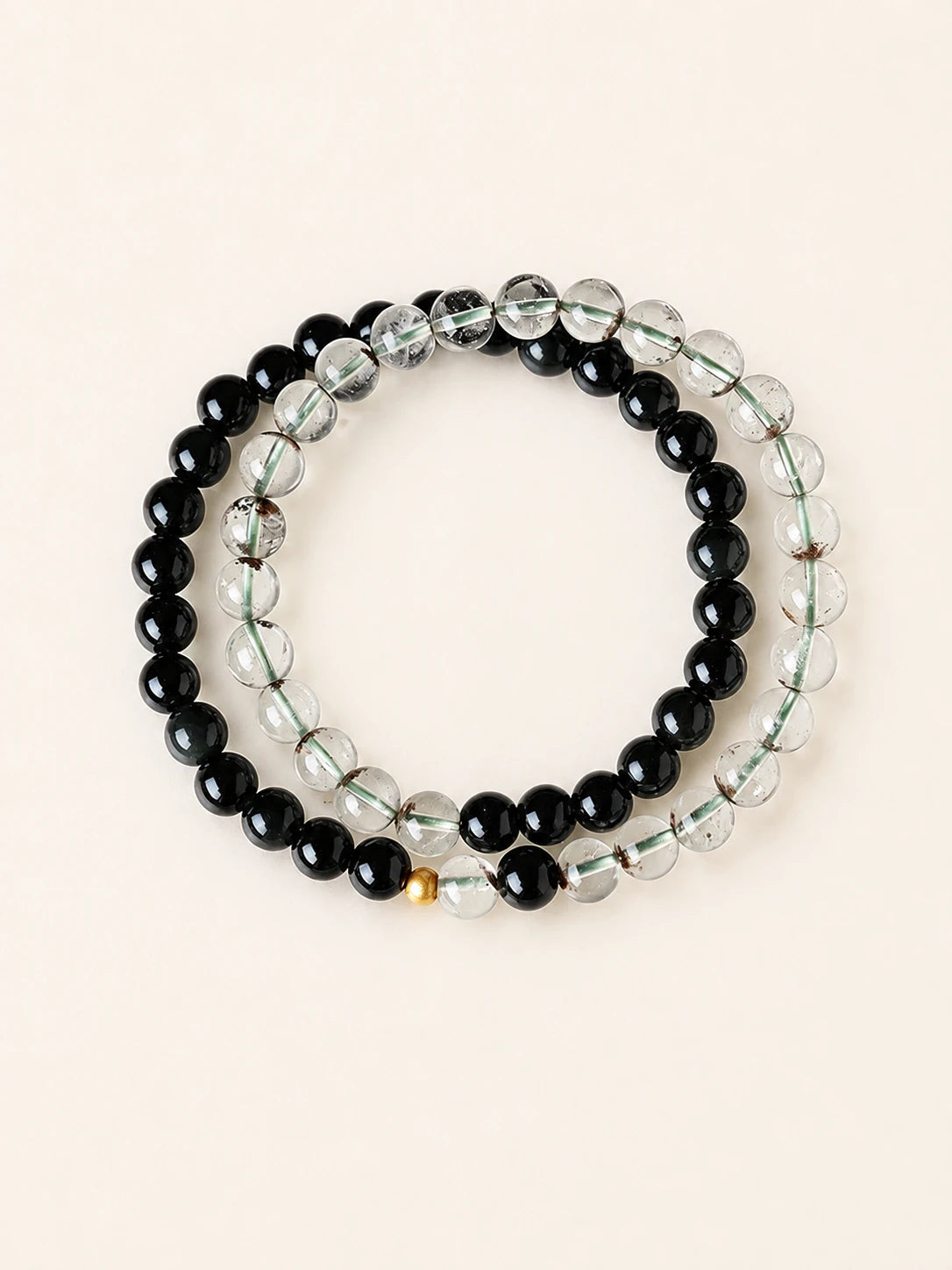Obsidian & Green Phantom Quartz Double-Wrap Bracelet