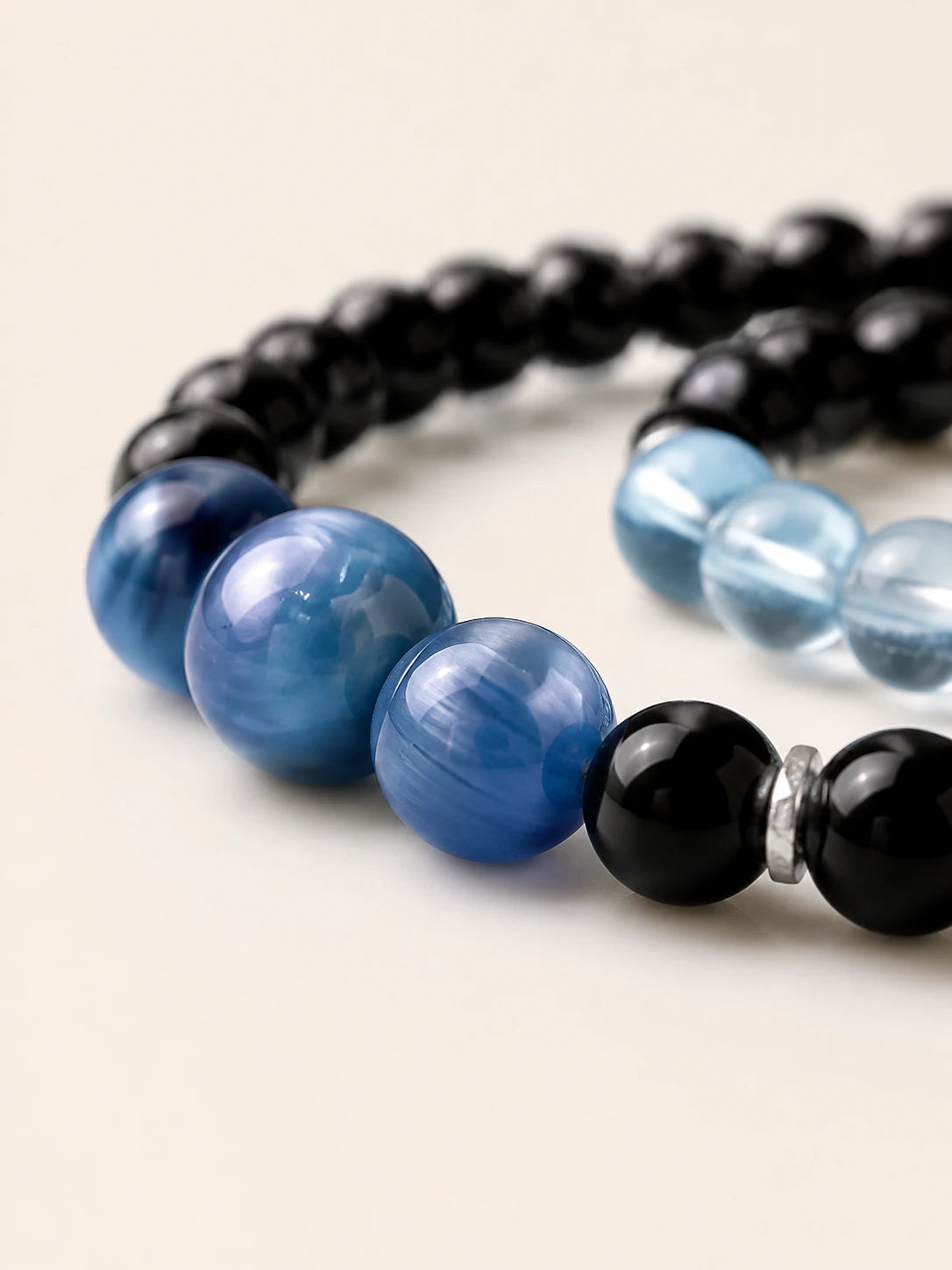 Alternate view of Obsidian, Kyanite & Aquamarine Double-Wrap Bracelet