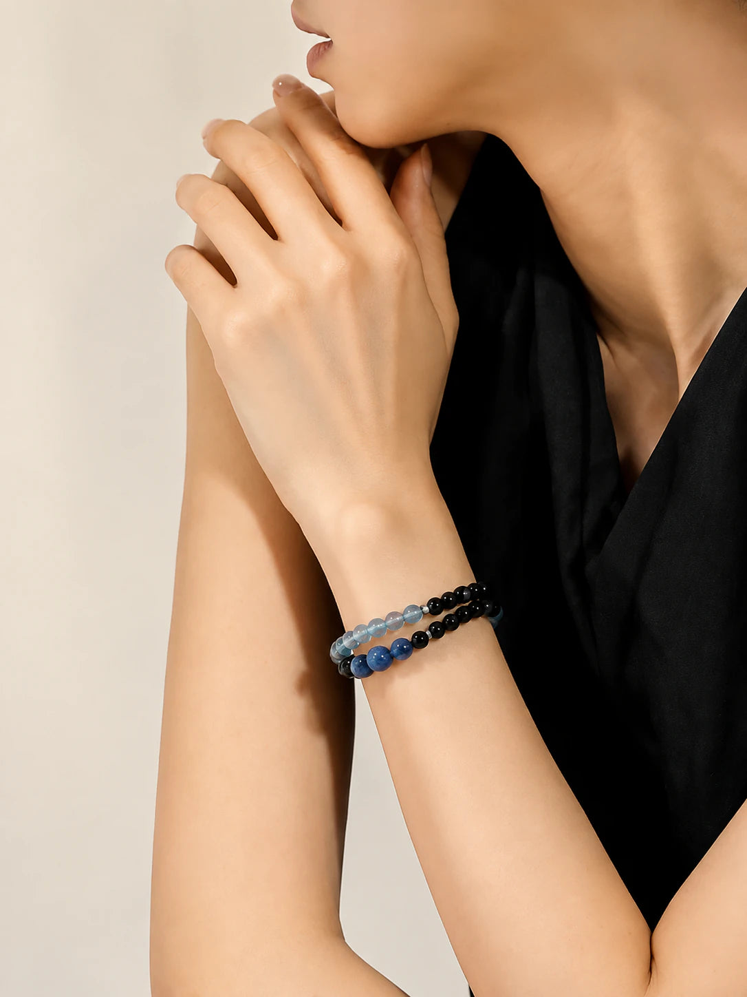 Alternate view of Obsidian, Kyanite & Aquamarine Double-Wrap Bracelet