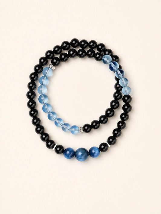 Alternate view of Obsidian, Kyanite & Aquamarine Double-Wrap Bracelet