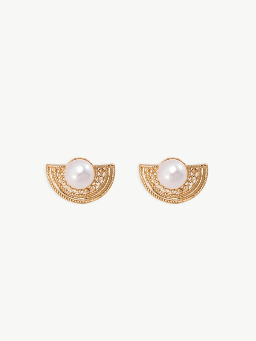 Oriental Fan Pearl Studs-Earrings-SoulAdorne