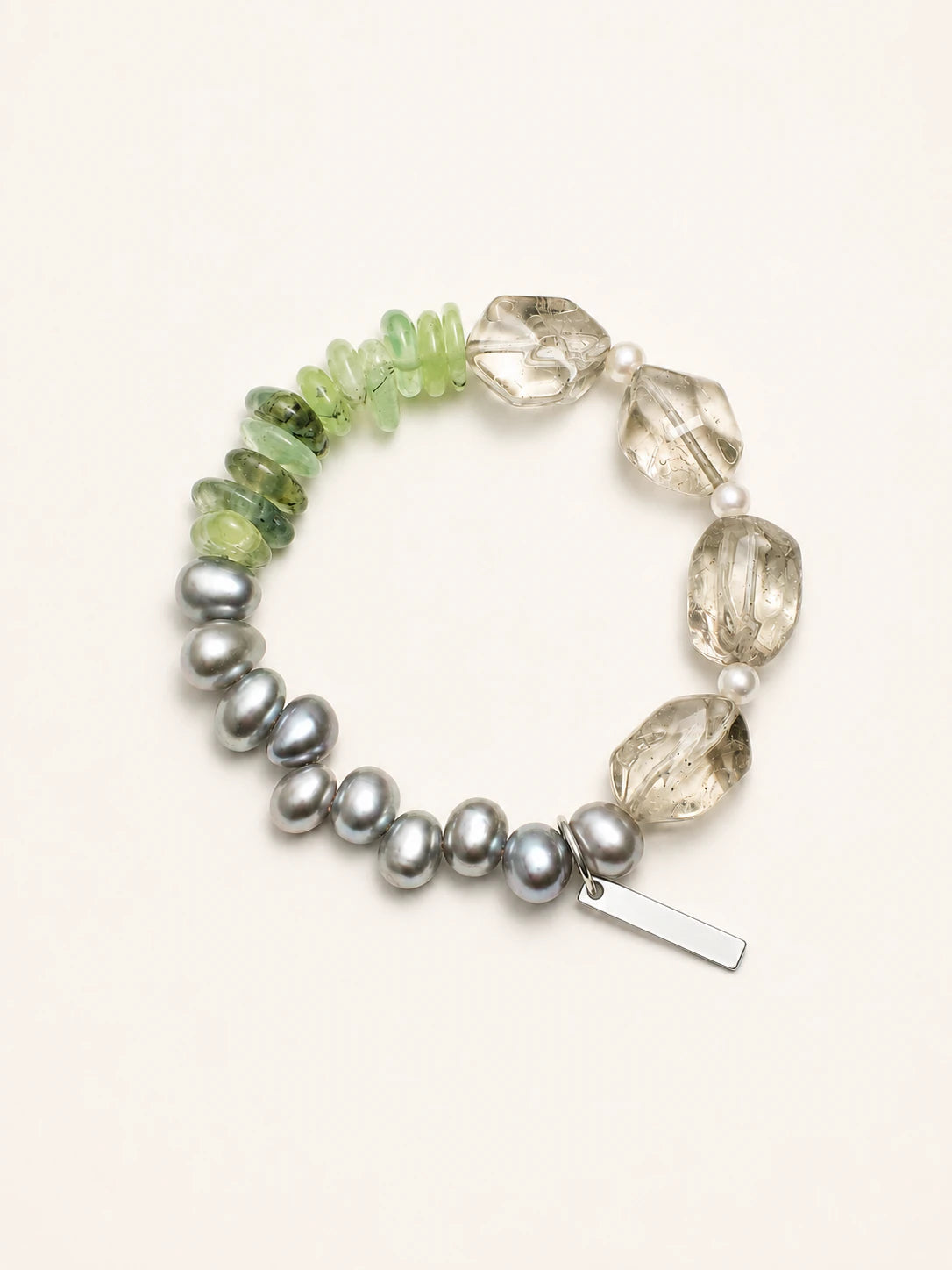 Prehnite & Green Crystal Mixed-Bead Bracelet