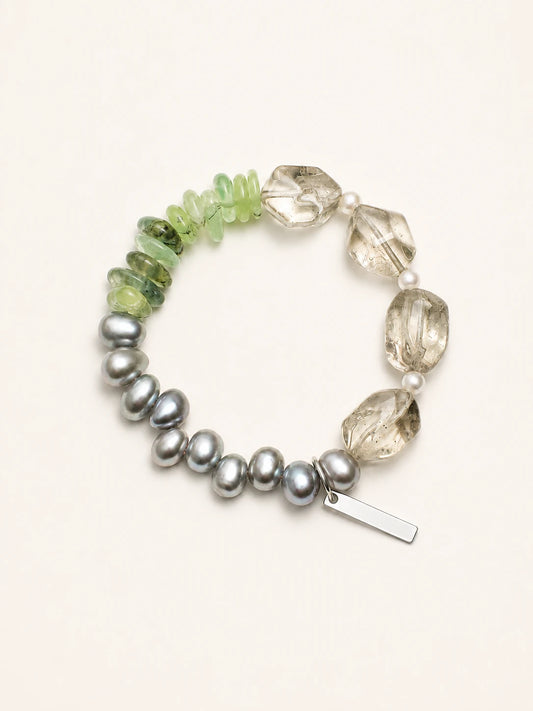 Prehnite & Green Crystal Mixed-Bead Bracelet