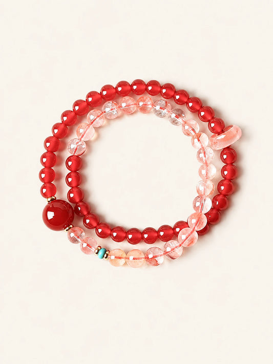 Alternate view of Red Agate & Inclusion Quartz Double-Wrap Bracelet