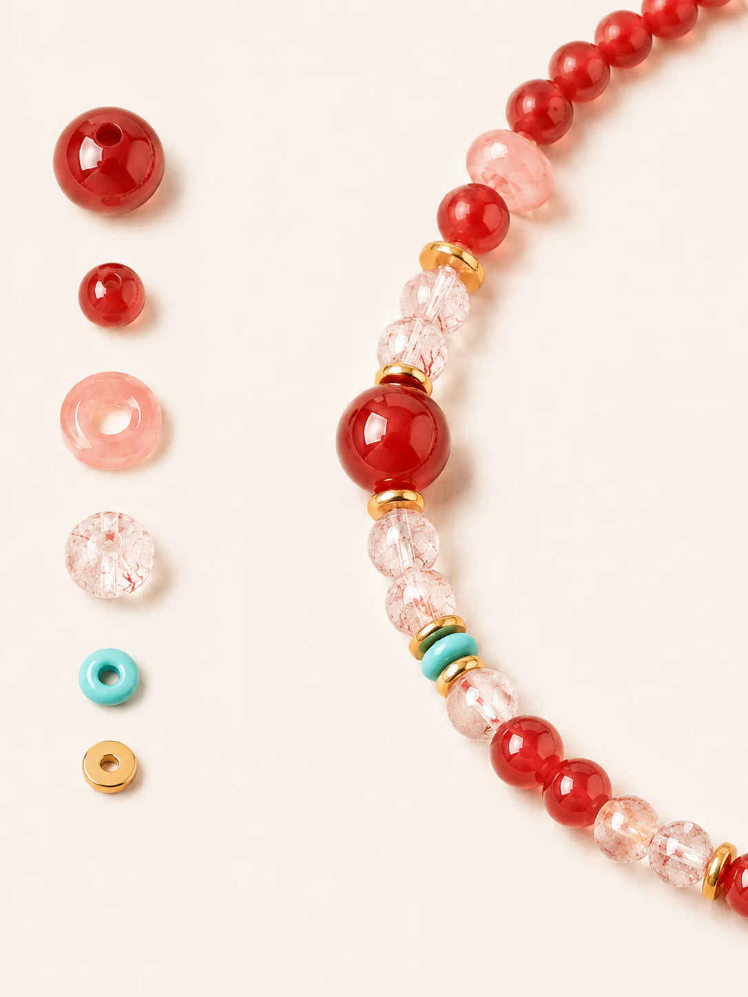 Red Agate & Inclusion Quartz Double-Wrap Bracelet