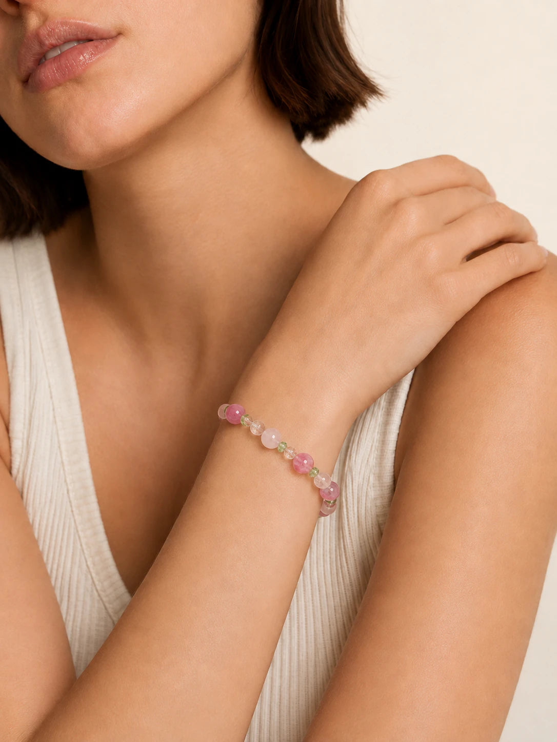 Alternate view of Rhodonite & Rose Quartz Mixed-Bead Bracelet