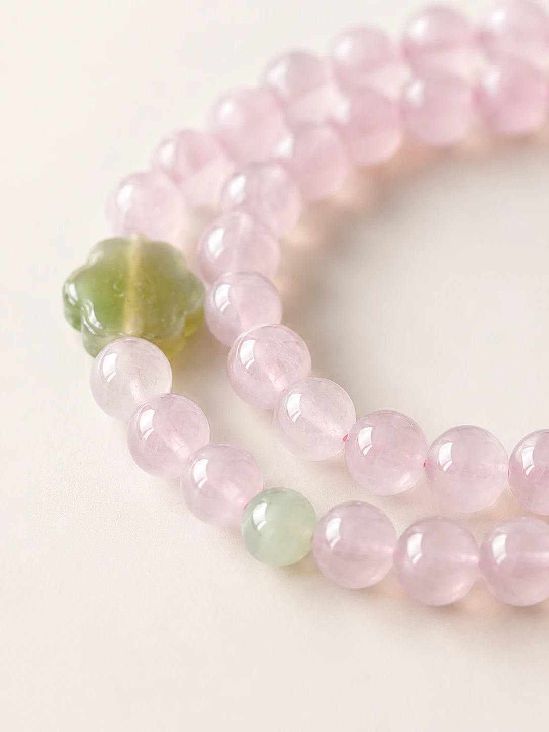 Alternate view of Rose Quartz & Pale Jade Double-Wrap Bracelet