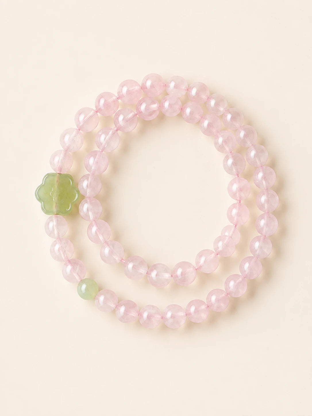 Alternate view of Rose Quartz & Pale Jade Double-Wrap Bracelet