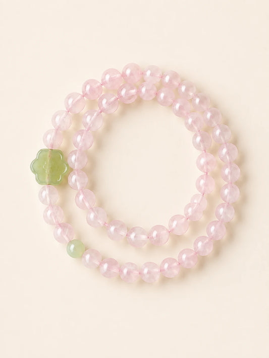 Alternate view of Rose Quartz & Pale Jade Double-Wrap Bracelet