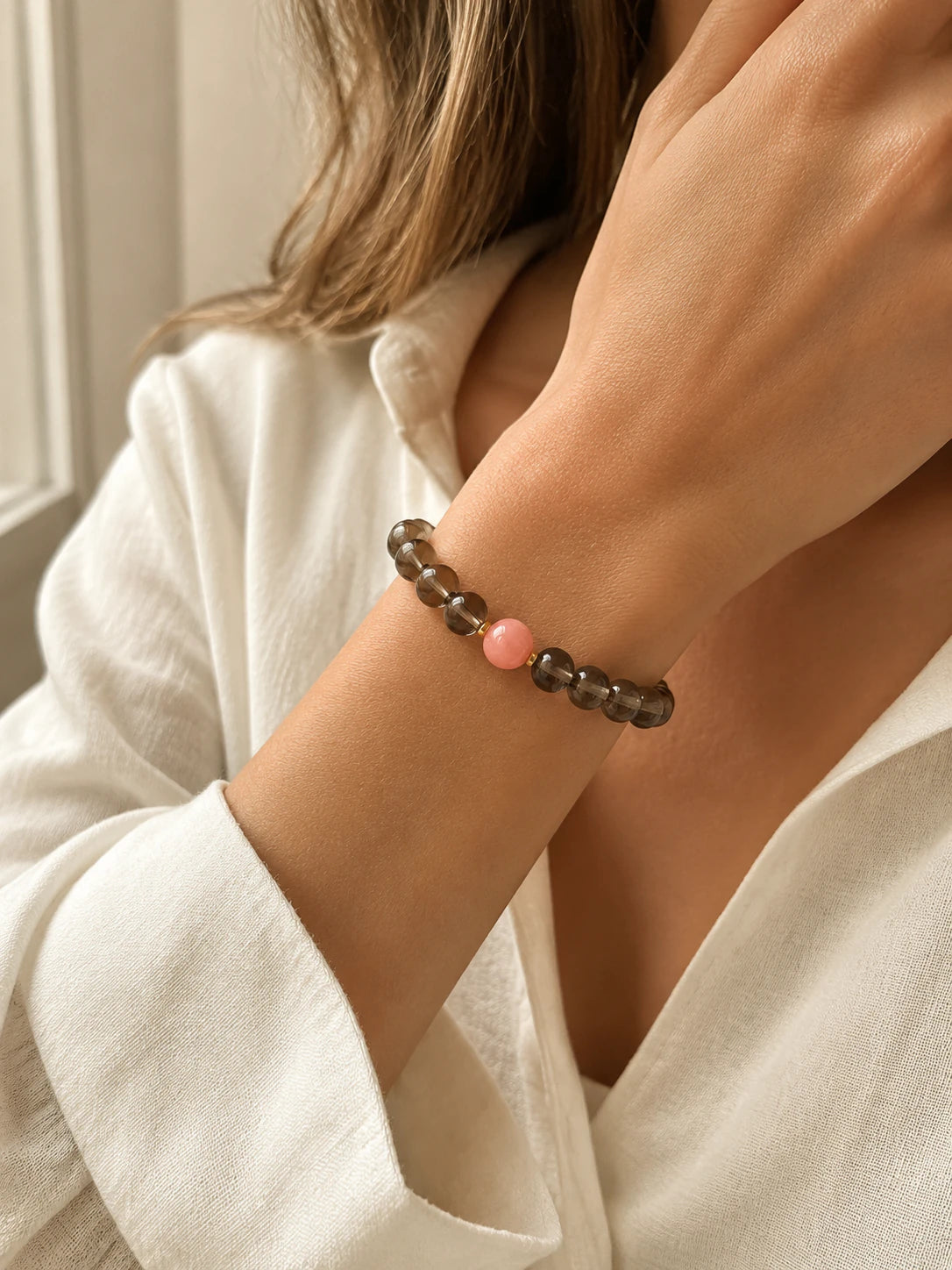 Alternate view of Smoky Quartz & Sunstone Bead Bracelet