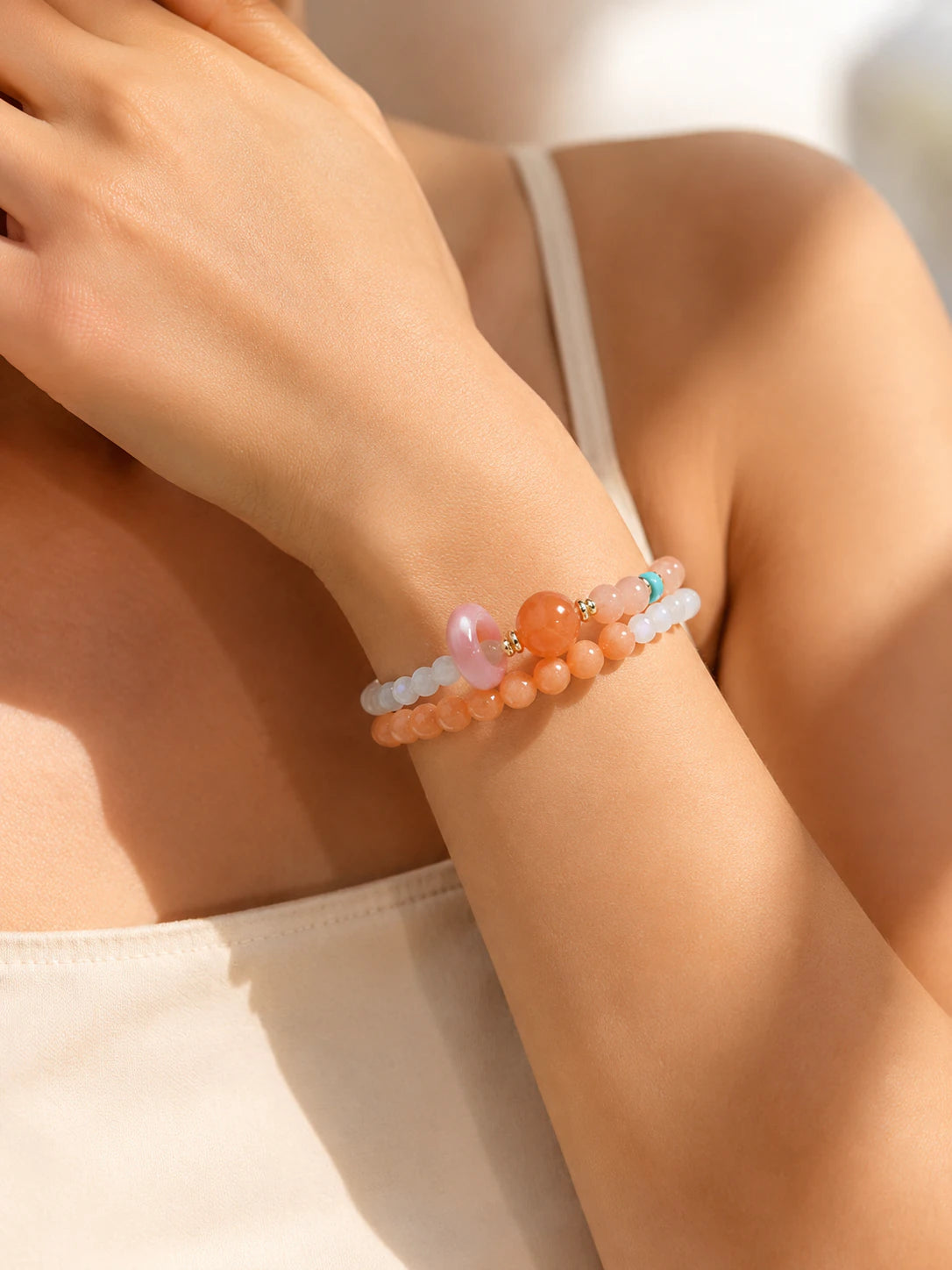 Alternate view of Sunstone & Moonstone Double-Wrap Bracelet