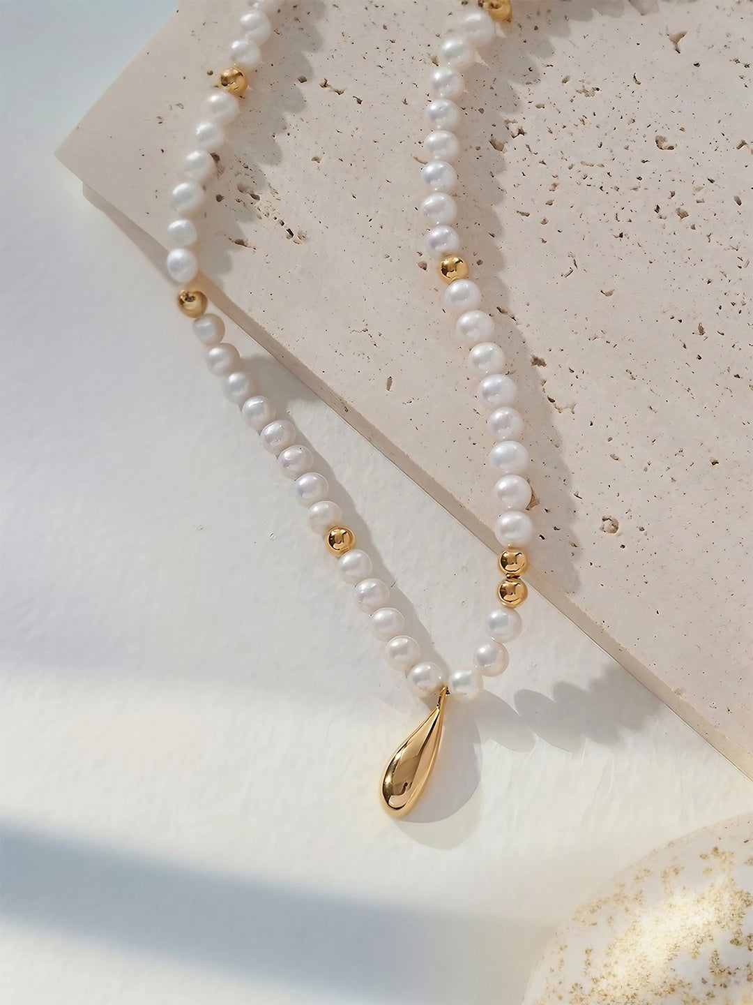 Golden Teardrop Pearl Necklace-Necklaces-SoulAdorne